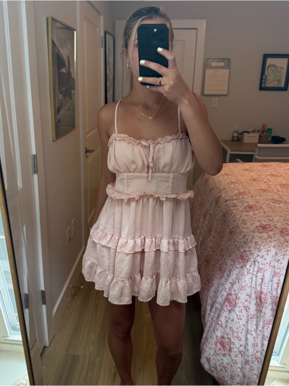 Women’s Pink Ruffle Tiered Mini Dress